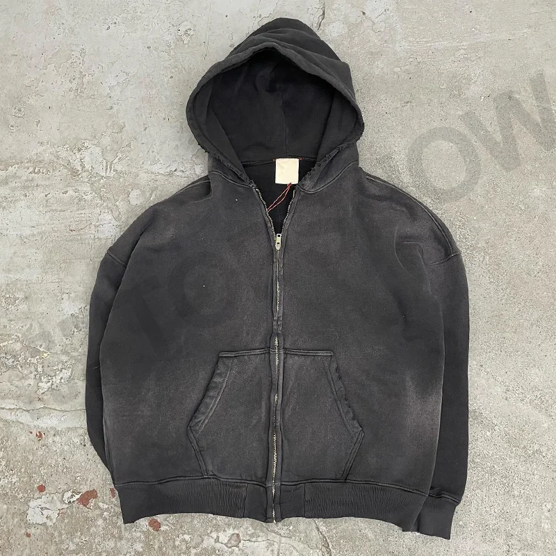 Topshow Streetwear Hoodie Cotton French Terry Acid Wash Vintage Custom Logo Oversized Stone Wash Sun Faded Distressed Hoodies