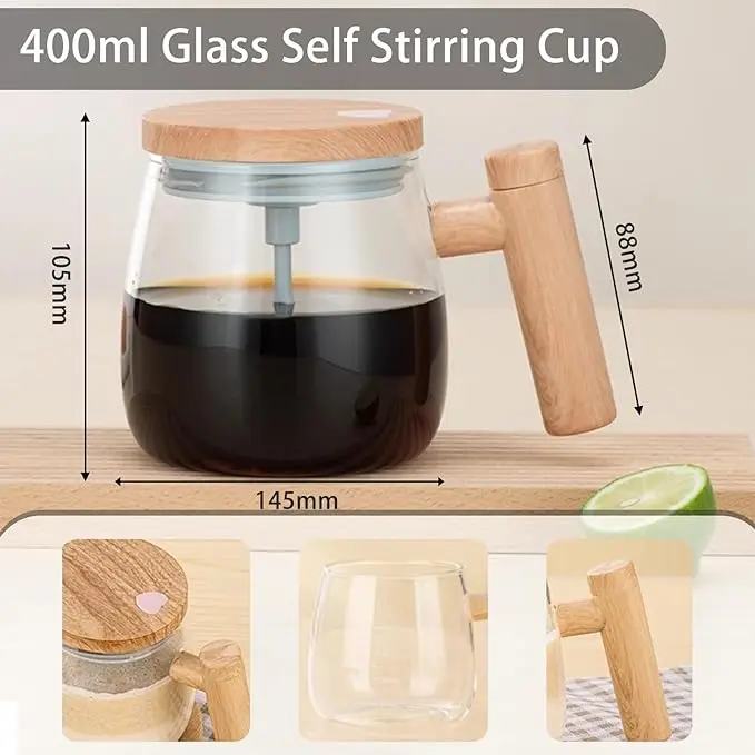 Self Stirring Mug Electric Glass Mixing Cup with Handle & Lid Self Stirring Coffee Mug High Speed Automatic Stirring Cup