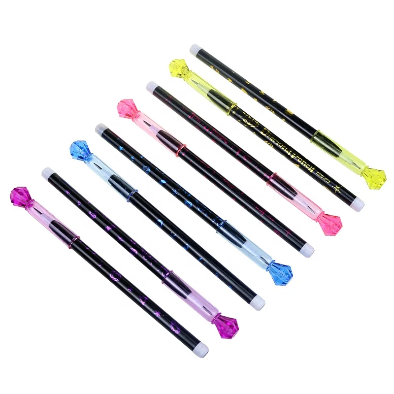 BECOL Wholesale Novelty Non-Sharpening Plastic Bullet Push Point Pencil Colorful Diamond Design Mechanical Pencil