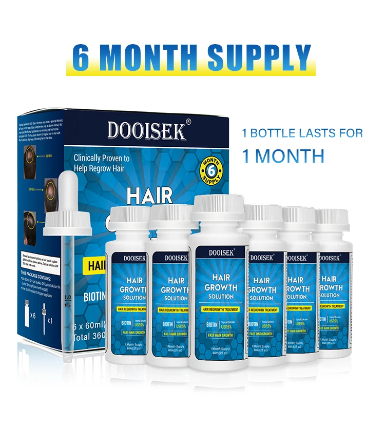 6 in 1 kit Fast Hair Growth Treatment Product Hair Growth Serum Tonic 60ml Active Ingredients Hair Growth Oil with dropper