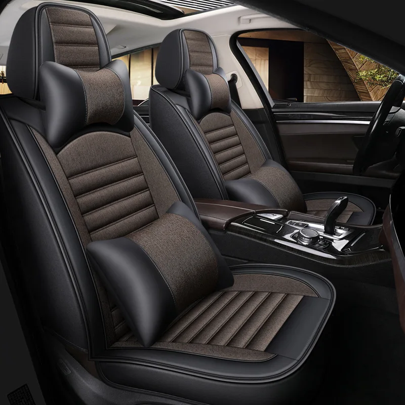 Customized Auto 9Pcs Black Front and Rear Leather Seat Covers Universal Full Set Luxury Car Seat Covers For Toyota Camry