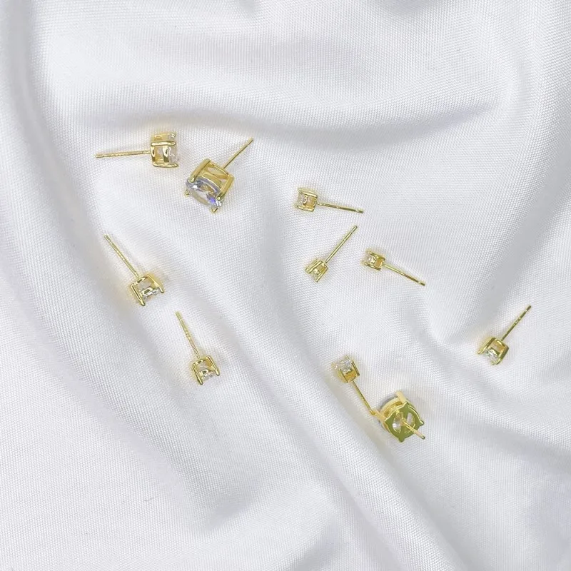 S925 Sterling Silver Sparkling Four Claws Single Diamond Earrings Female Simple Fashion Small Ins Wind Set Zirconia Earrings