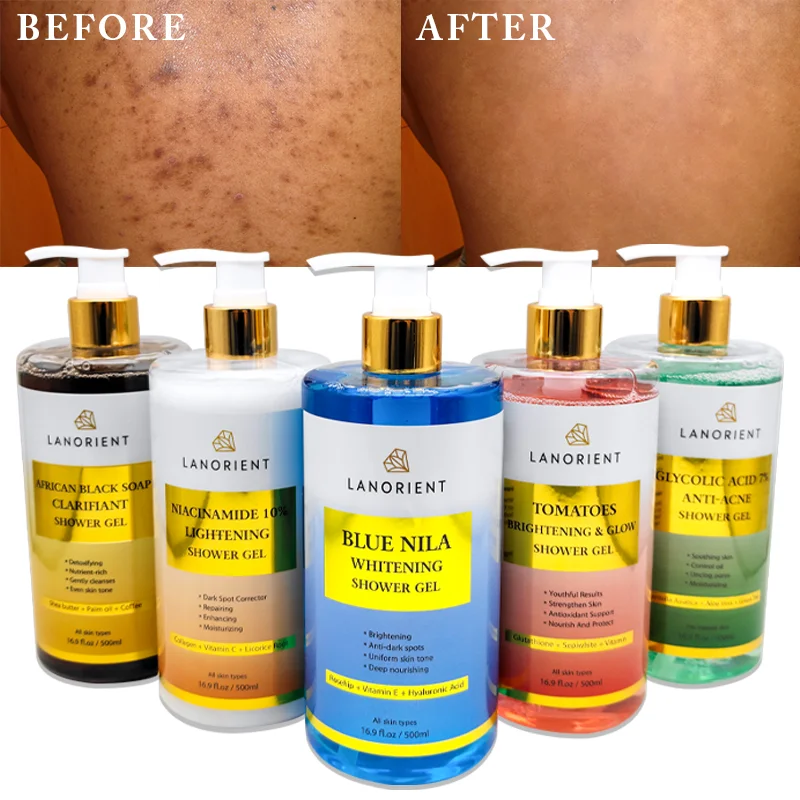 500ml Vitamin C African Black Soap Black Spot Removal Glycolic Acid Shower Gel Exfoliating Nicotinamide Whitening Body Wash