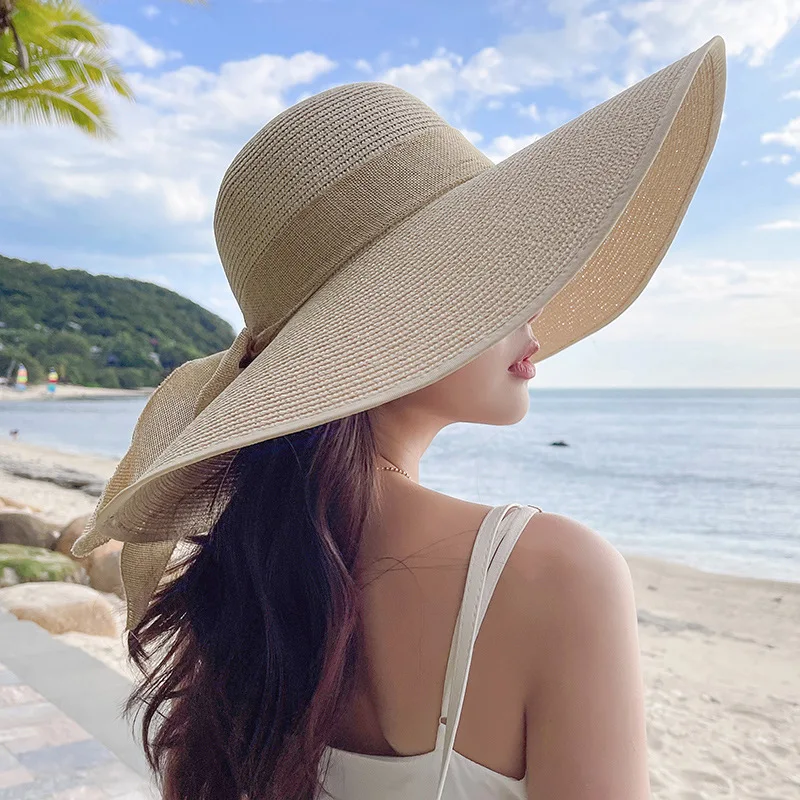 Summer Women Beach Sun Straw UV UPF50 Travel large Brim floppy Hat