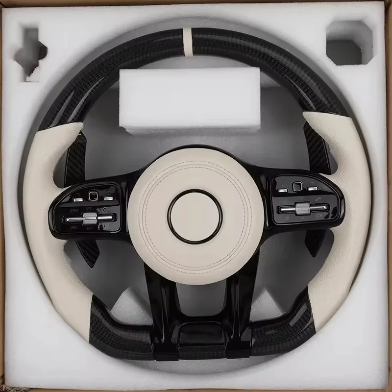 Custom Volant Lenkrad Half Leather Carbon Fiber Steering Wheel for Mercedes Benz W203 W204 W205 W221 W222 C217 C300 C55 C63 AMG