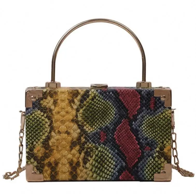 kc Ins 2022 New Vintage snake pattern box small square bag chain strap portable One Shoulder Messenger Bag