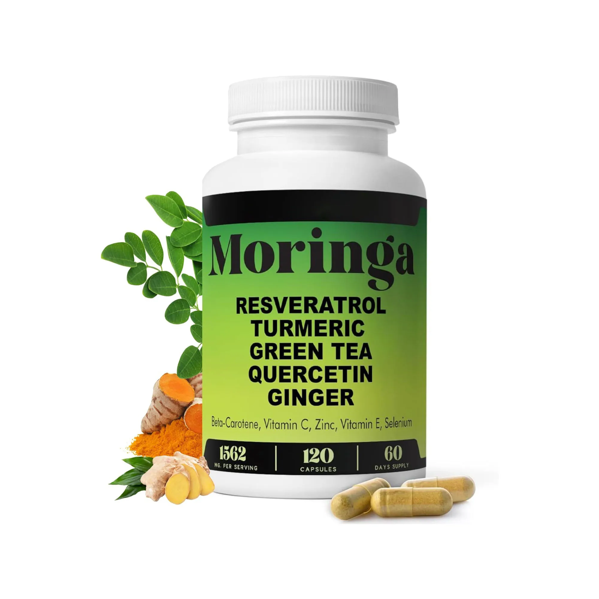 Private Label Vegan Turmeric Extract Resveratrol Supplement Supports Digestive Wellbeing Moringa Capsules