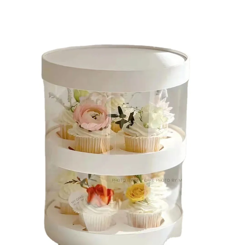 Round Double Layer Heightening Transparent Cupcake Packaging Box Mousse cake slice Dessert Packing Boxes