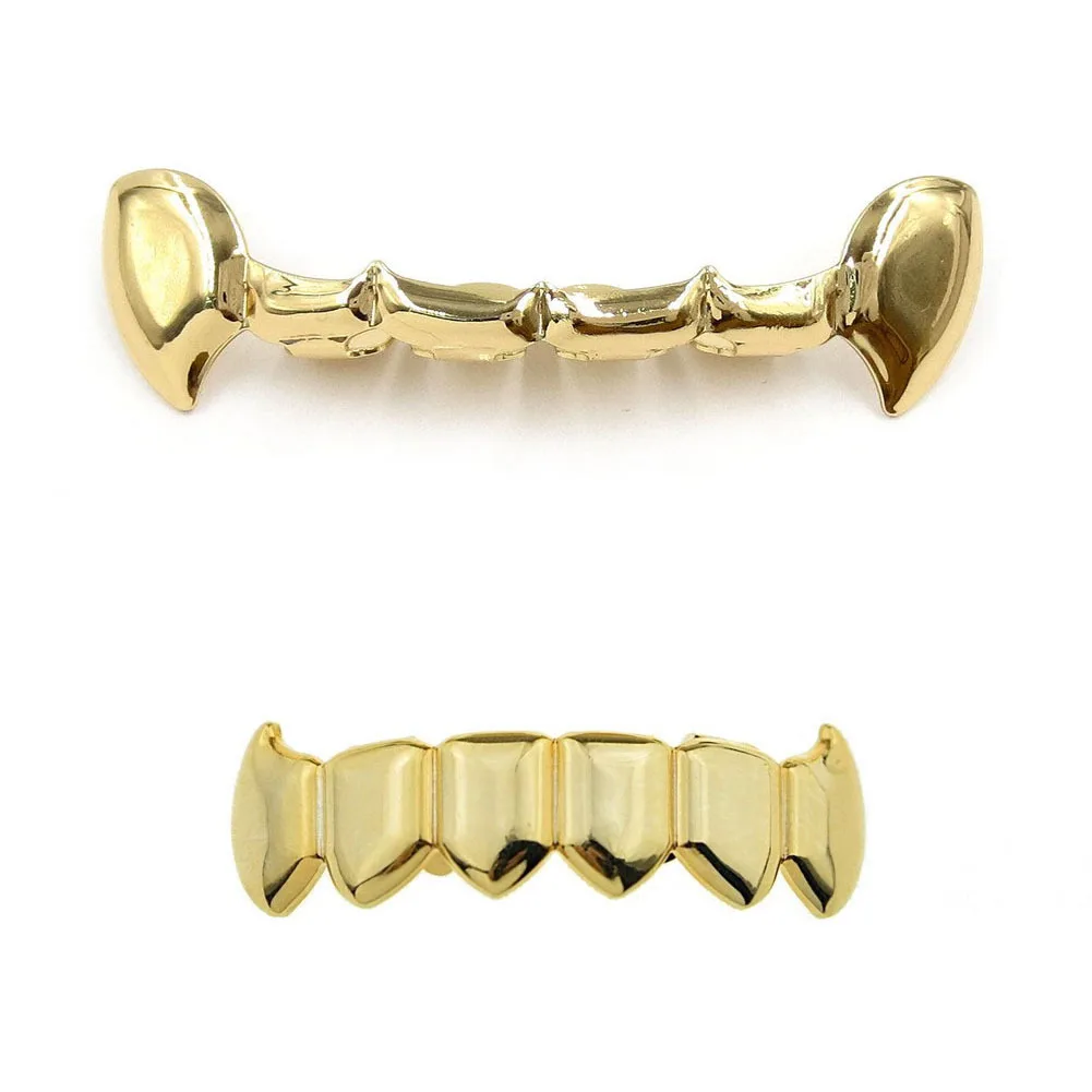 Fashion Hip Hop Gold Teeth Top & Bottom Grills Dental Mouth Punk Teeth Cosplay Party Tooth Rapper Jewelry Gift