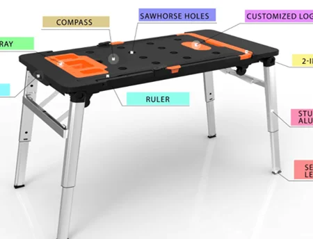 7-in-1 Folding Portable Workbench Multi-functional work table and Sawhorse with quick clamps/Scaffold Platform/Car Creeper /Hand