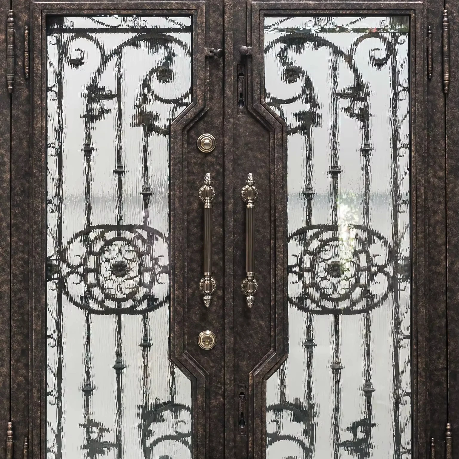 Роскошный дизайн двойная дверь кованая железная декор французская главная входная наружная декоративная решетка в форме бровей передние двери