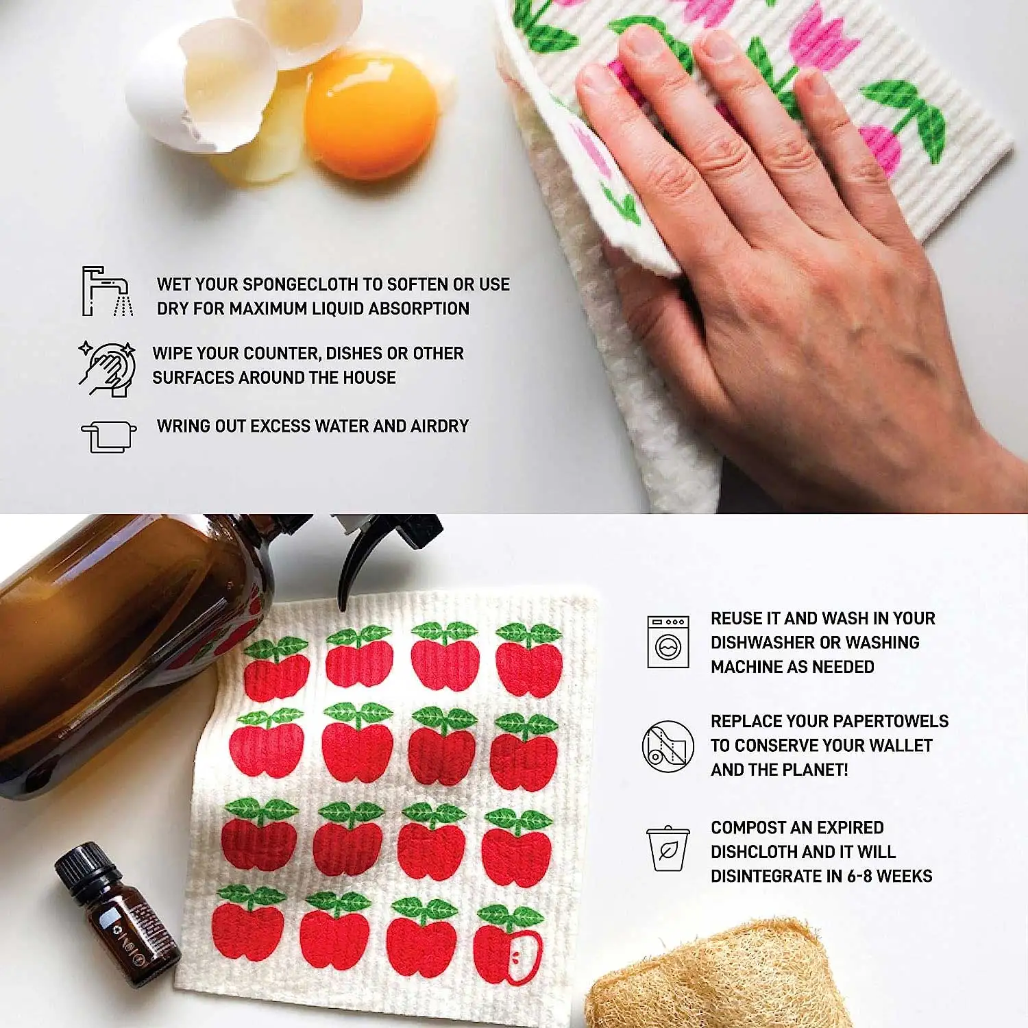 Customized Reusable Swedish Dishcloth Absorbent Cellulose Dish Sponge Cloth reusable Swedish Dishcloth Cleaning Cloths 10 pack