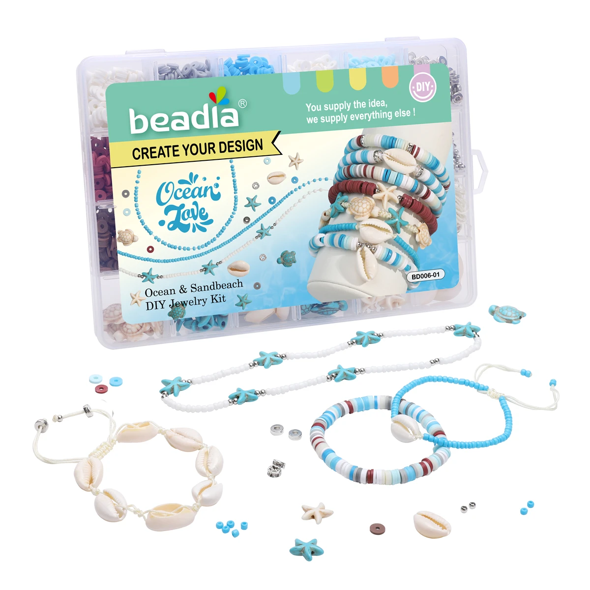 BD006-01 New Ocean Sand Beach Set 3270Pcs/Box Clay Beads Shell Bead Charm Findings Kit For DIY Jewelry Bracelets Necklace Making