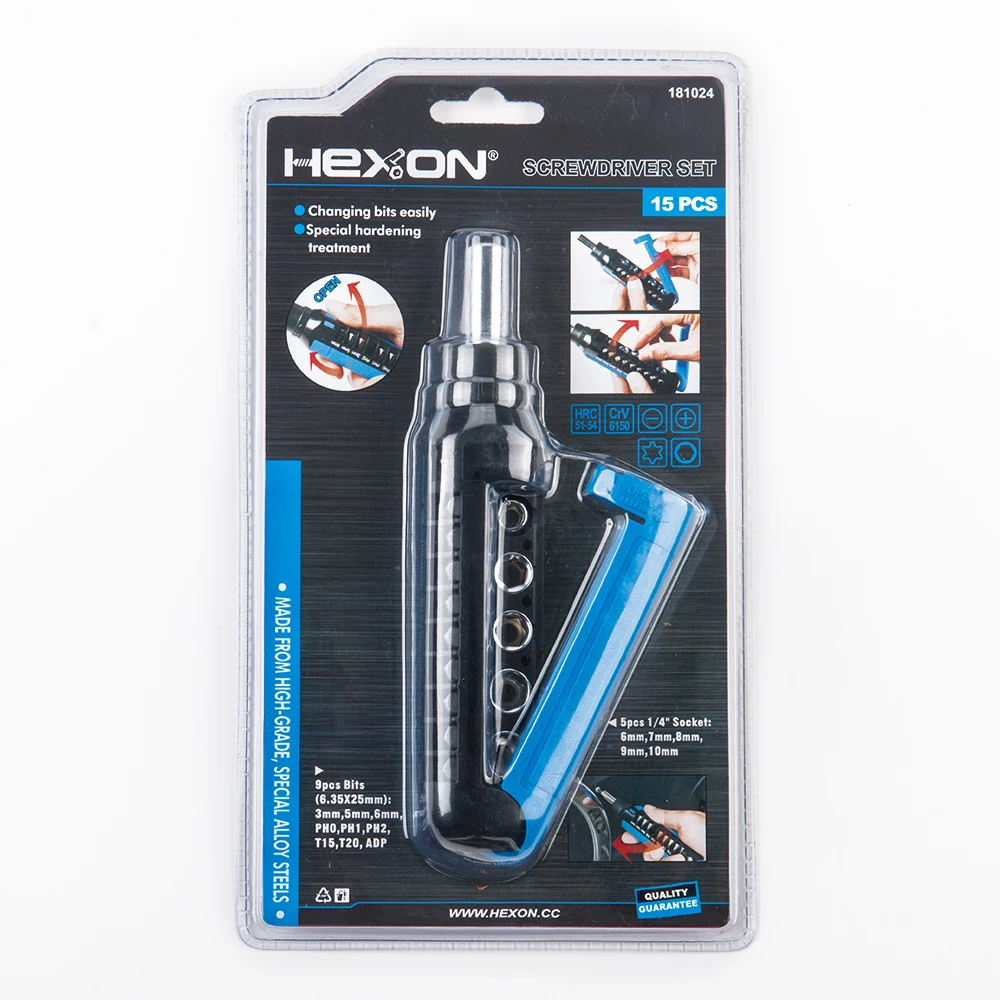 15pcs multifunctional multipurpose household hand tools CR-V sockets and ratchet screwdriver bit driver bit set