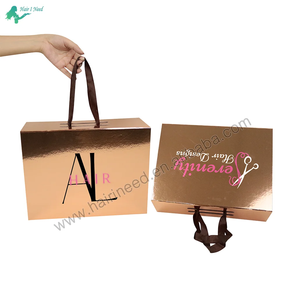 wig boxes custom logo packaging Customized Folding Paper Box Luxury Magnetic Gift Boxes with Ribbon Handle for Small Business
