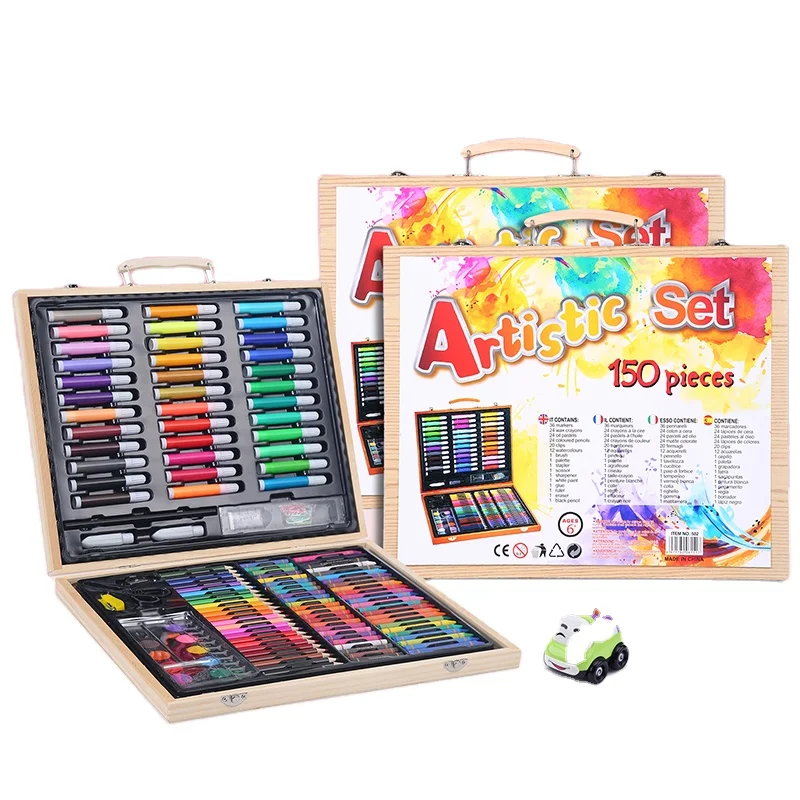 
150 Piece Premium Mega Wood Wooden Box Portable Creativity Painting Art Drawing Set 