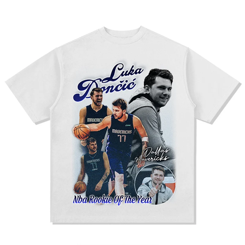 Luka Doncic Graphic Printed 250GSM 100%Cotton Short Sleeve Heavyweight Oversized Acid Washed Streetwear Vintage T Shirts