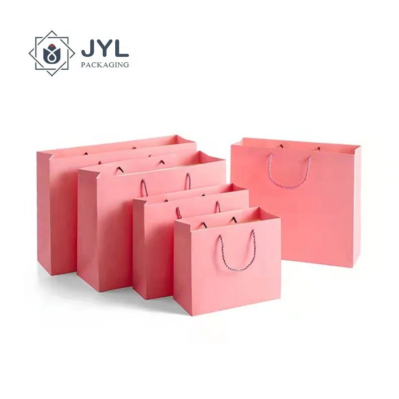 Manufacturer OEM Handmade UV Printing Pink Cardboard Ribbon Handles Customized Logo Cosmetics Paper Bags