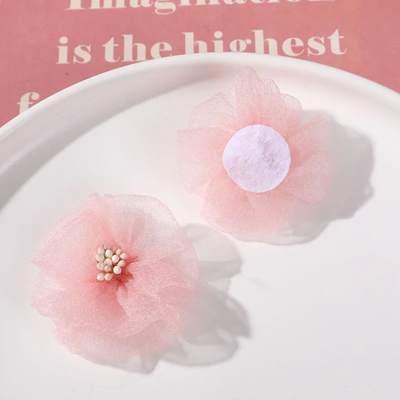 high quality organza little girl flower hair clip accessory  high quality crochet flower decorative for dress garment