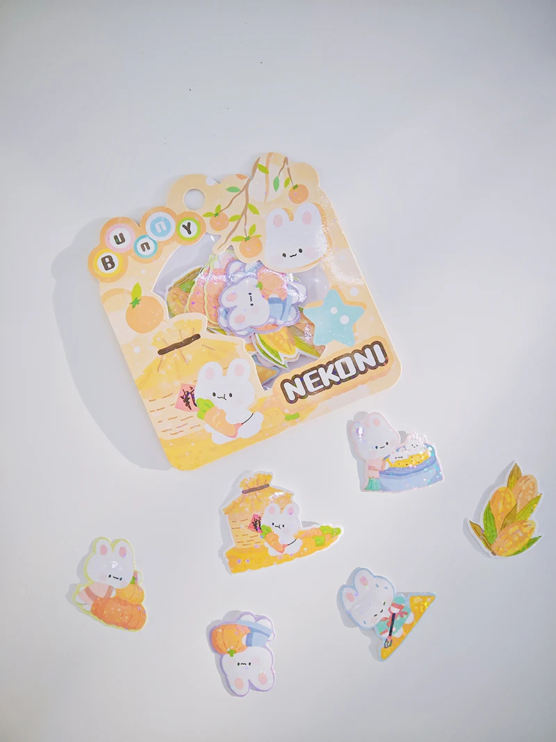 Nekoni Animal Original Chinese Vintage Stickers Kitty Bunny Otter Little Dog Panda Bear Sticker Pack Sparkly Glittery Stickers