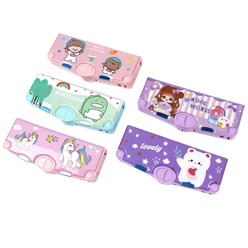 Stylish Cute Holographic PVC Pencil Case Expandable Compartment Magnetic Multifunctional Office School Stationery Kids Adults