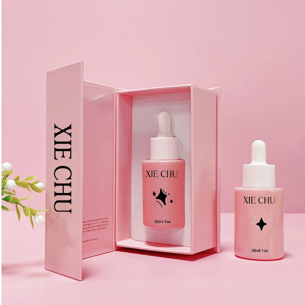 Custom 30 ml Flat Shoulder Frosted Glass Serum Dropper Bottle Luxury Cardboard Packaging Box For Essential Oil Bottle