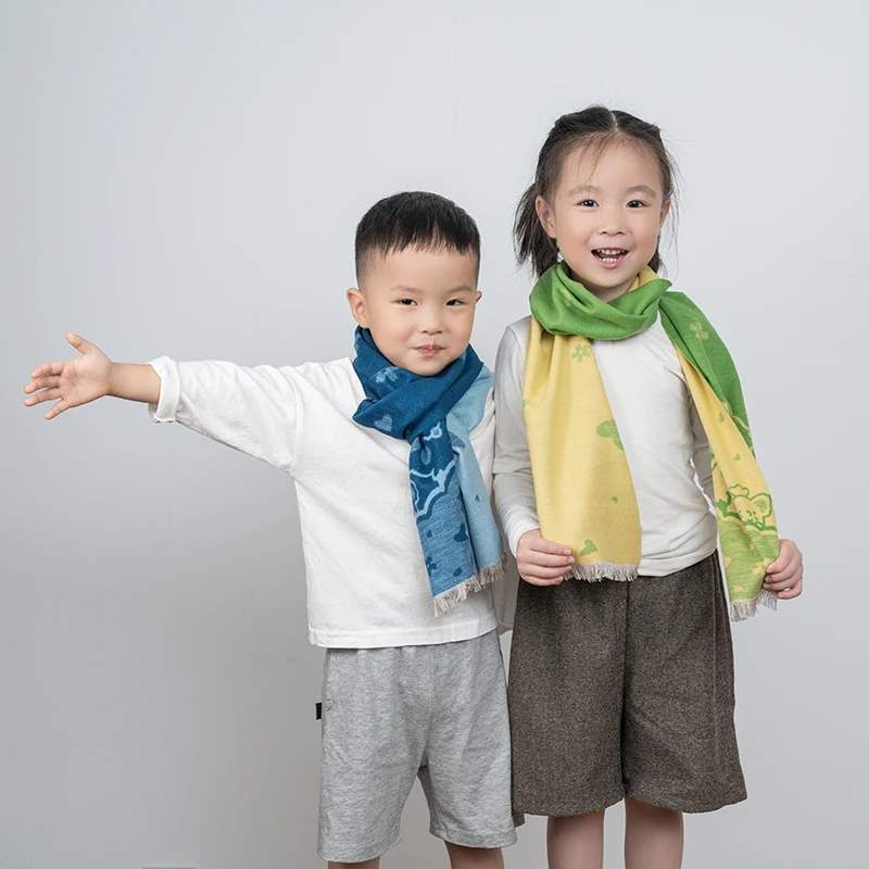 Зимний Шелковый фланелевый шарф с принтом мультяшного кота для детей
