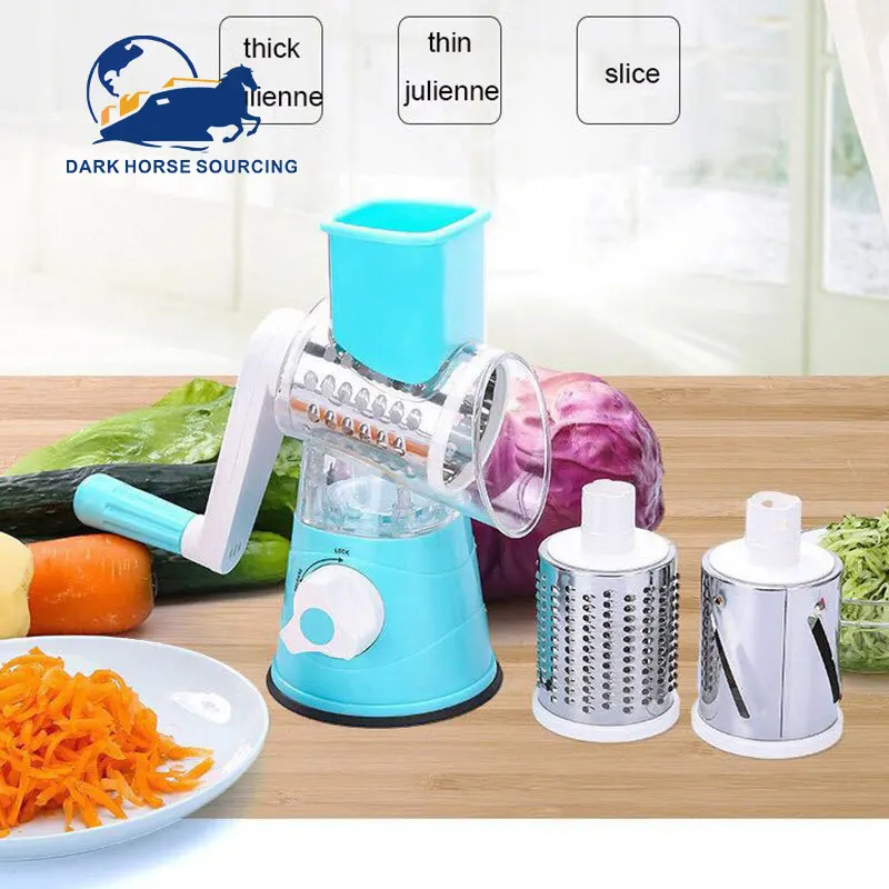 Unique Multifunctional 3 In 1 Round vegetable grater rotary cheese grater stainless steel drum with handle