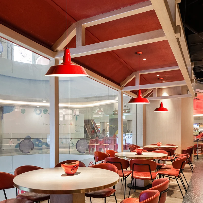 E27 metal industrial  hang light workshop exhibition hall warehouse workshop office gym cafe restaurant red pendant light