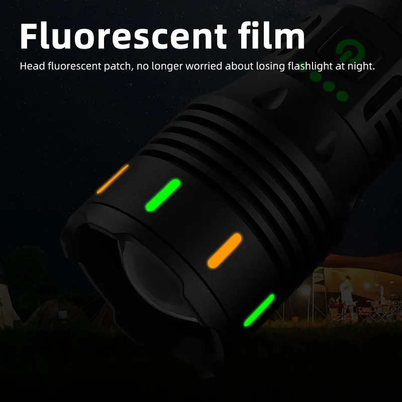 USB-C Rechargeable Aluminum Alloy Flashlight Outdoor Adventure Fluorescent Strong Lighting LED Bulb White Laser Bright Function
