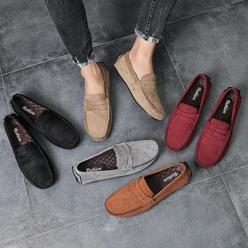 custom hot style high quality size 39-45 faux suede rubber sole handmade loafers for men