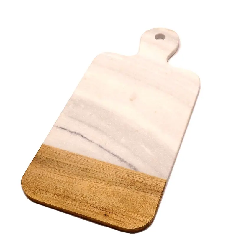 New Arrival Cheap Cutting Food Paddle Serving Natural Acacia Wood And Marble Chopping Board For Cheese Snack