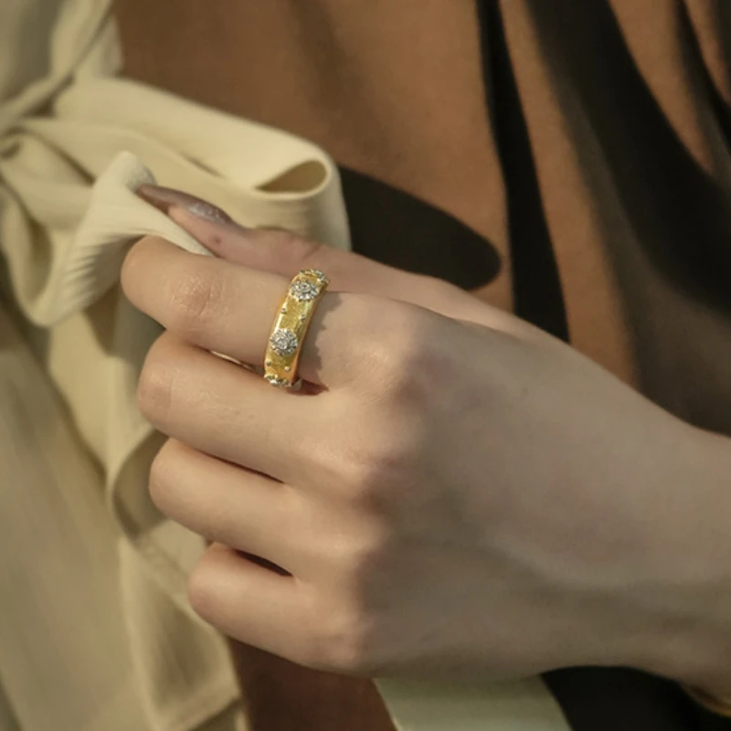 Wholesale italian style matt finish 5A zircon ring 925 sterling silver 18k gold plated fashion rings women