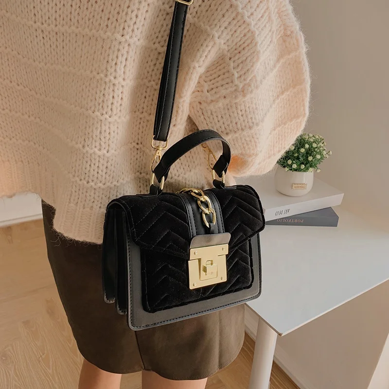 New Design Velvet Shoulder Crossbody Bag Women Hand Bag Ladies Small Square Luxury Purses And Handbags