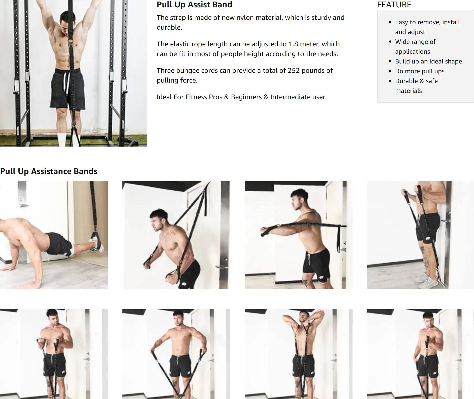 Pull Up Assist Band System with Handles, Door Anchor, Leg Sponge Pad for Strength Workouts Training