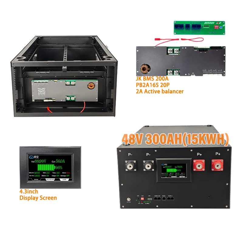 DIY Battery Box/Case  with JK Inverter BMS for 16S 48V  16S 280AH 304AH Battery Pack with Compression Battery Device