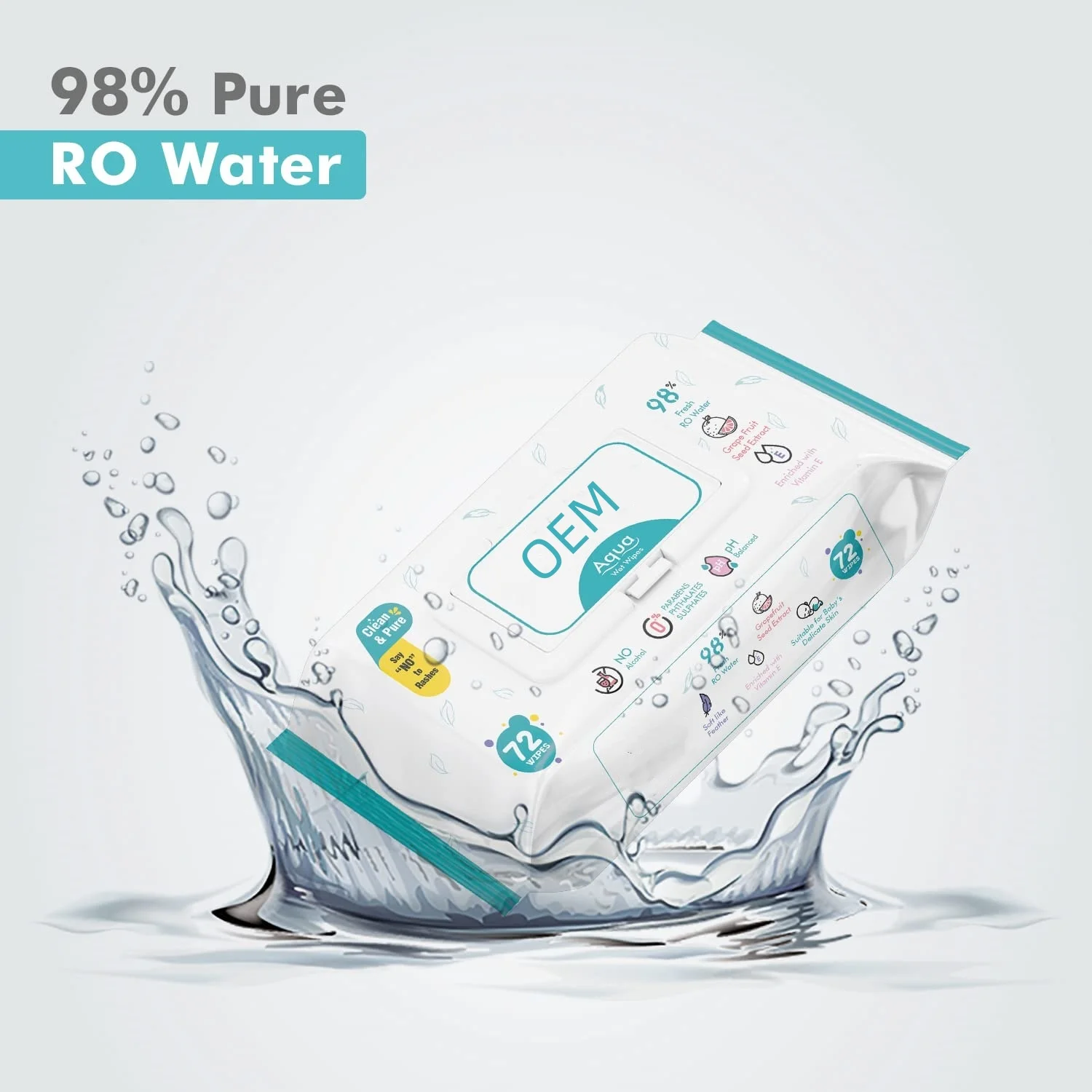 Customized Alcohol Free Baby Cleaning Wipes PH Balanced Pure Water Aqua Baby Wipes