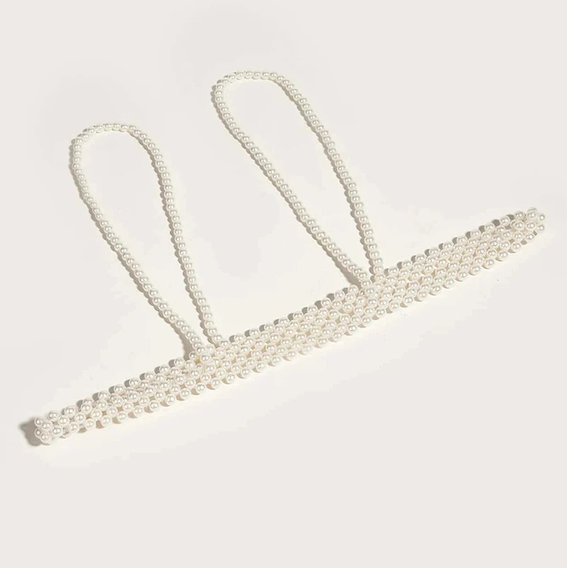 Sexy Womens Sleeveless Faux Pearl Club Party Harness Belt Halter Pearl Tops Summer Mesh Pearl Body Chain Harness