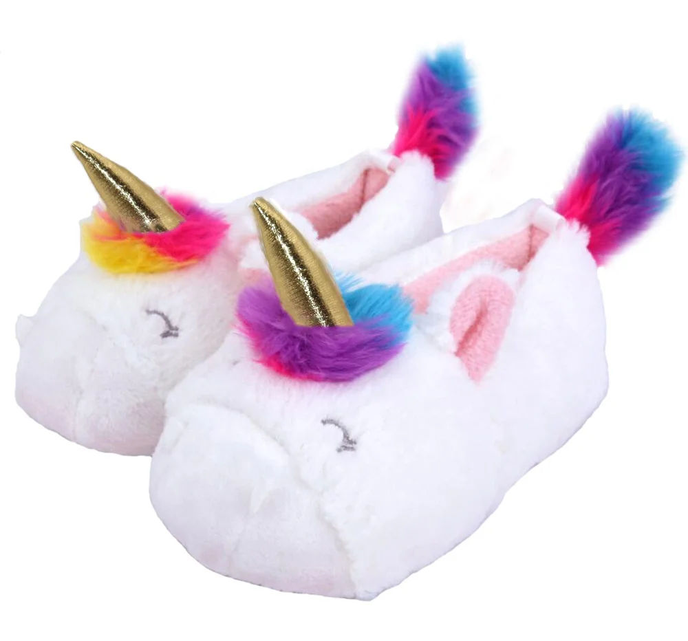 2021 Custom Cheap Wholesale House Slippers Luxury Fluffy Fur Plush Winter Kids Unicorn Slippers