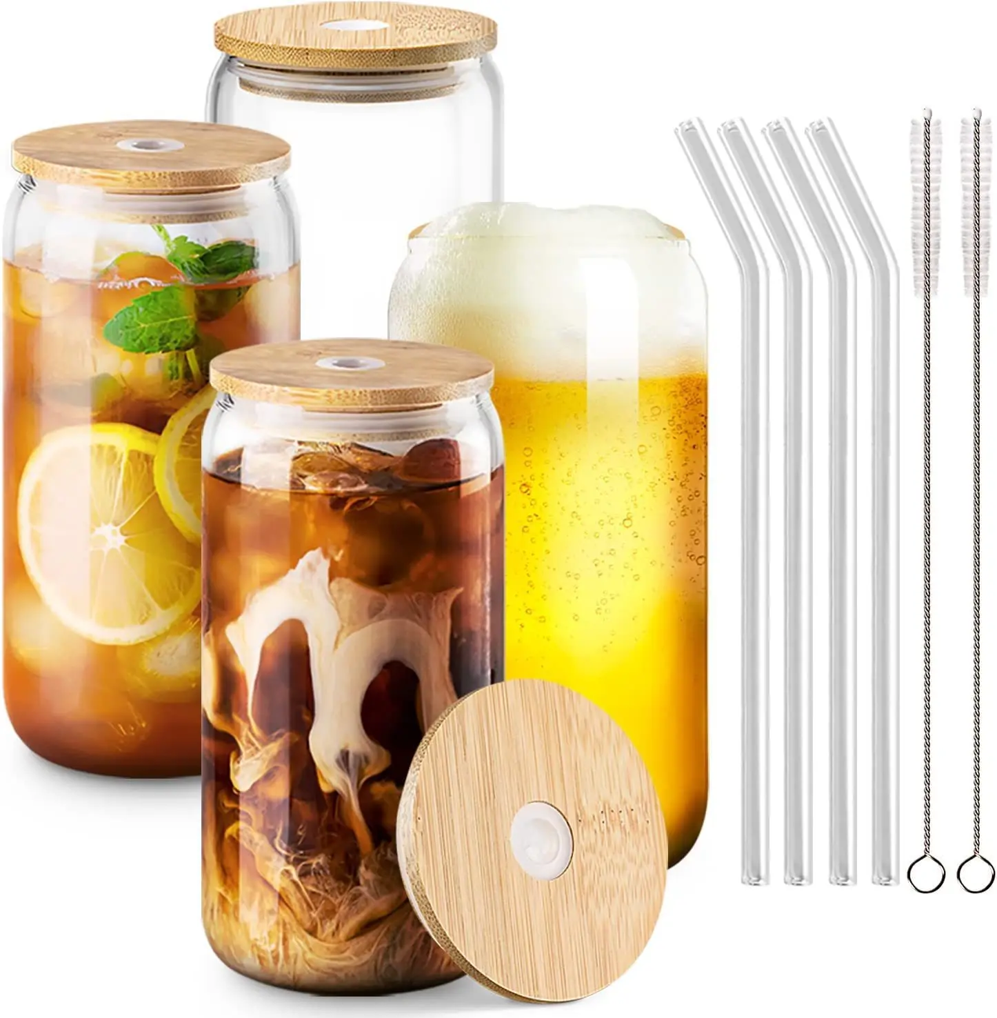 GXP Hot sale 16oz mason glass cup high borosilicate cola tea milk cup can sublimation bamboo wood lid straw cup