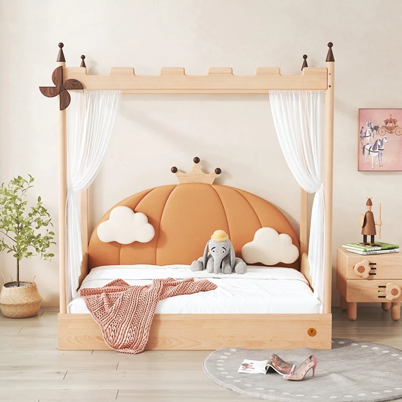 Выдвижная кровать с изображением тыквы и замка, детская кровать из массива дерева