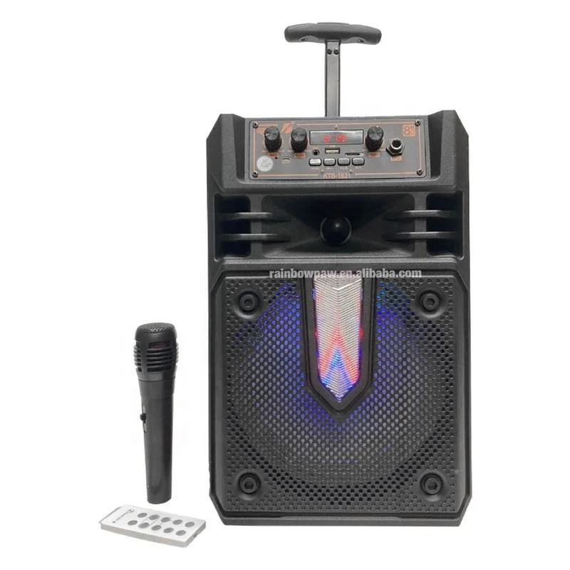 Factory price kts-1631 trolley outdoor party wireless bt 5.0 speaker 8 inch bass treble karaoke speaker with wired microphone