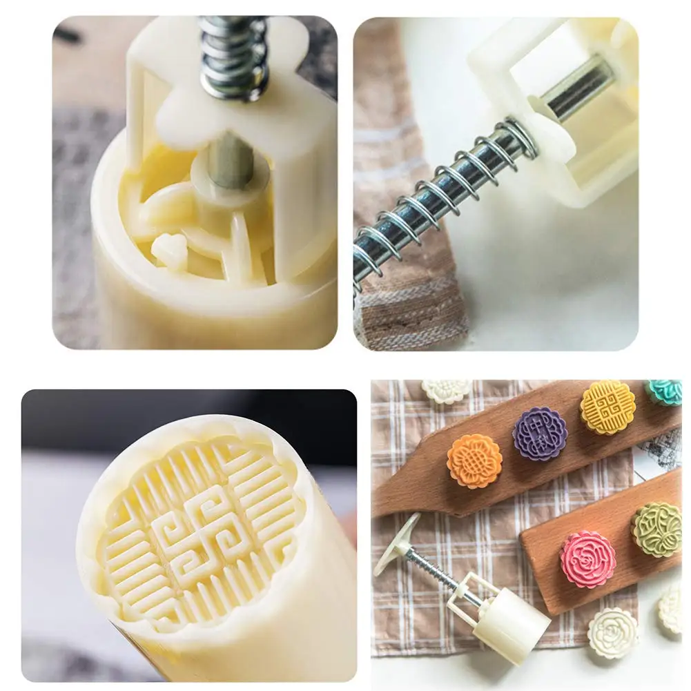  Moon Cake Mold Mid Autumn Festival DIY Hand Press Pastry Tool Maker Flower Mode Patterns Custom Cookie Embosser Cutter