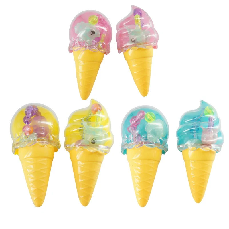 New Design colorful Ice Cream shape with lighting bradde chain candy toys for girl candy and some compartment inside