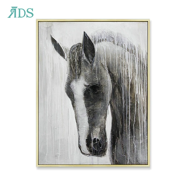 Fancy 2 Horse Head Picture Large Animal Oil Canvas Livingroom Painting Abstarct Wall Art