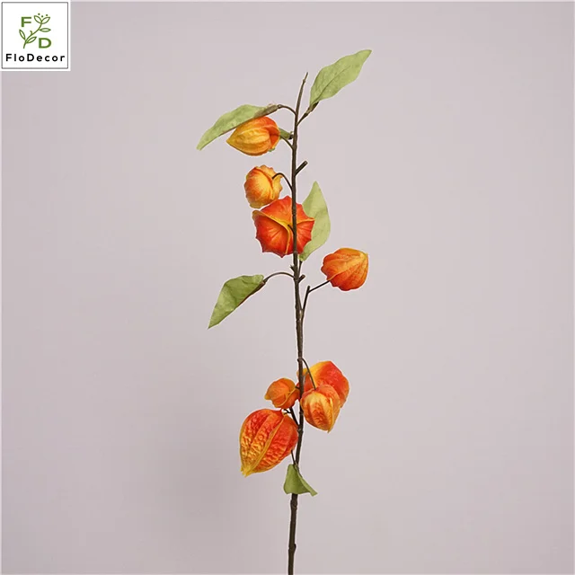 2024 New Arrival PU Poha Berry Fruits Artificial Hanging Autumn Long Branch Flower Physalis Peruviana Floral Arrangement