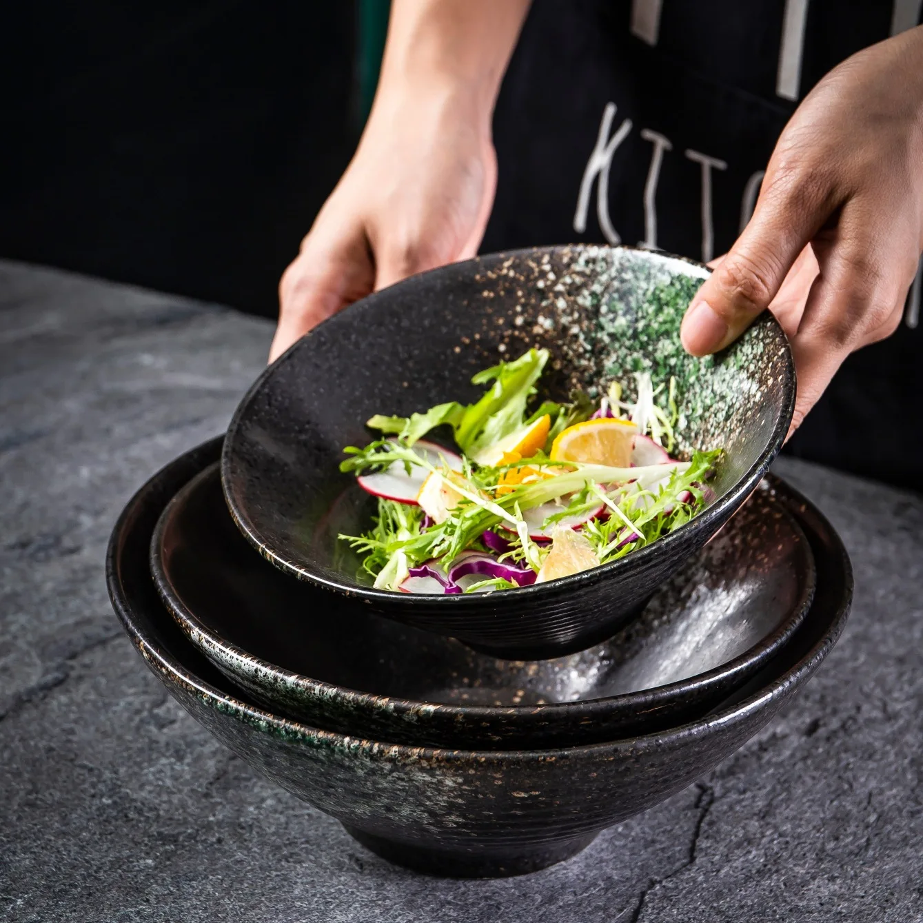 Retro Ceramic Soup Udon Soba Bowl Porcelain Fruit Salad Pho Cereal Bowl Japanese Noodle Ramen Serving Bowls Restaurant Tableware