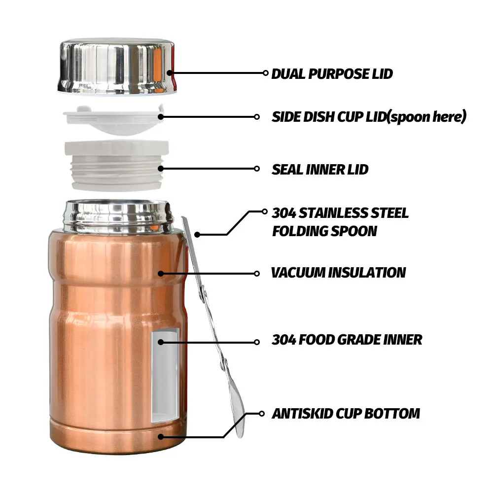 High quality 500ml 750ml Stainless Steel Thermal Food Jar Warmer Food Flask Vacuum Insulated Lunch Box Food Container