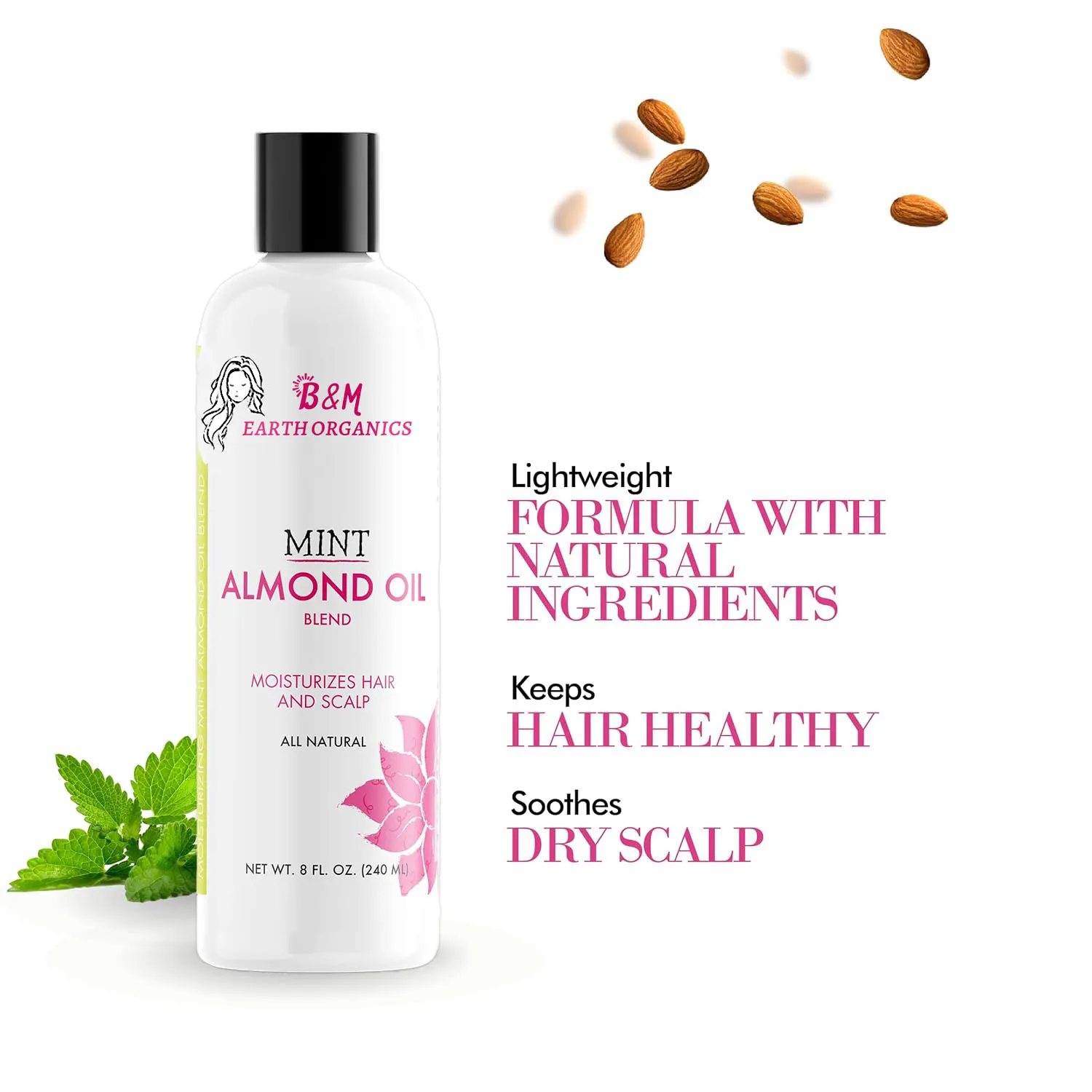 Hair Oil Organics Mint Almond Oil for Healthy Hair and Scalp