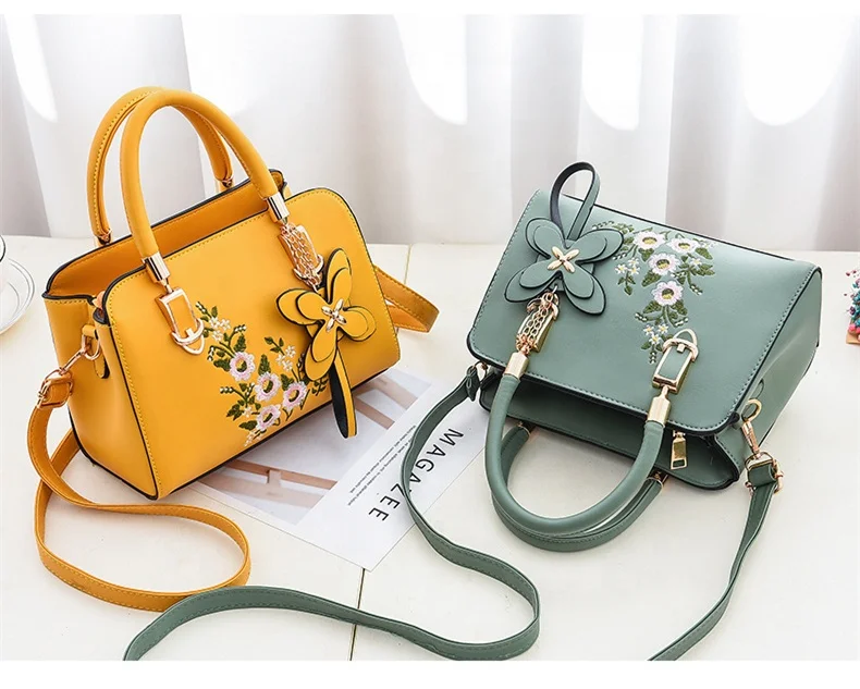 New Arrival Embroidery Flower Handbags Large Capacity PU Leather Crossbody Bag Shoulder Handbags For Women